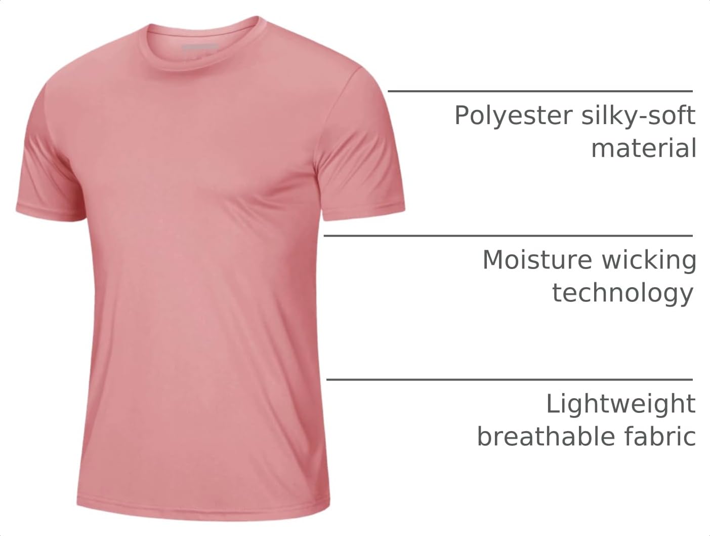 Dry Fit Shirts Men Workout Shirts Performance Shirts Rash Guards Shirts Moisture Wicking Running T-Shirt Outdoor Hiking Top Tee Grey Pink
