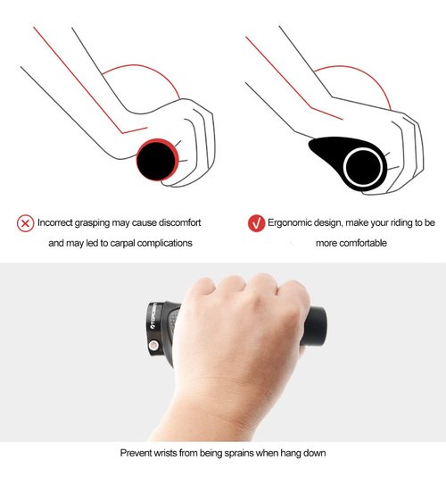 TOPCABIN Ergonomic Bicycle Grips - Widen Holding Rubber Bike Handlebar Grips with Aluminum LockGrips for Mountain & Road Bikes (Comfort Big Area - Black & Grey)