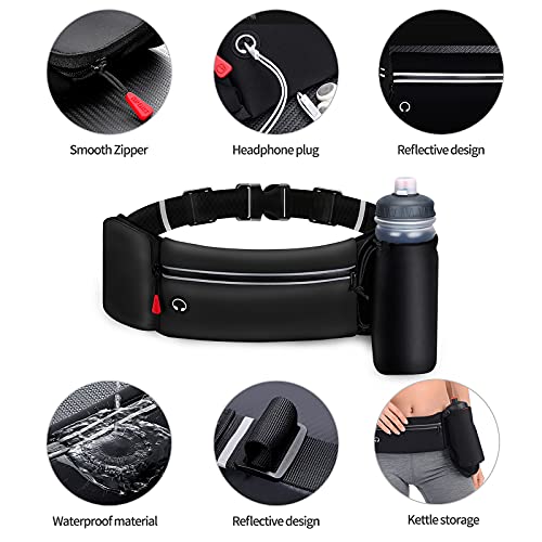 Hydration Running Belt for Women Men Black with Foldable Water Bottle Holder