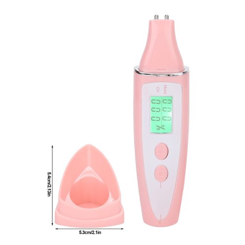 Skin Analyzer, Digital LCD Display Precision Skin Sensor Tester Facial Water Oil Analyzer Facial Sensor Tester Portable Moisture Tester Skin Monitor Detector Face Water Oil Tester for Home Salon(Pink)