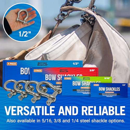 1/2 Inch Marine Grade Stainless Steel D-Ring Shackles - 4 Pack