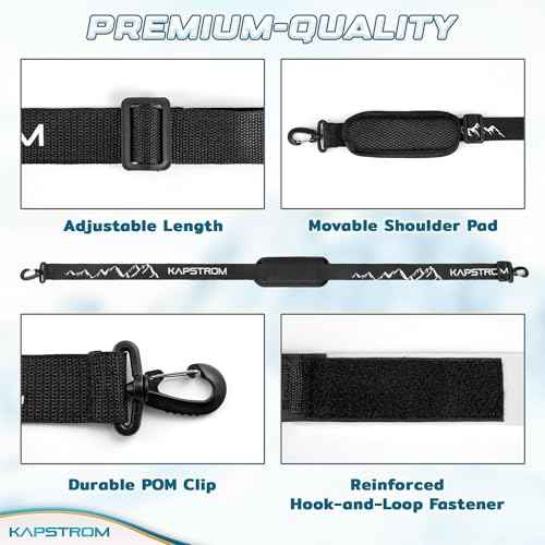 Ski Straps & Pole Carrier - Black - Heavy-Duty with Adjustable Strap Length & Cushioned Shoulder Sling