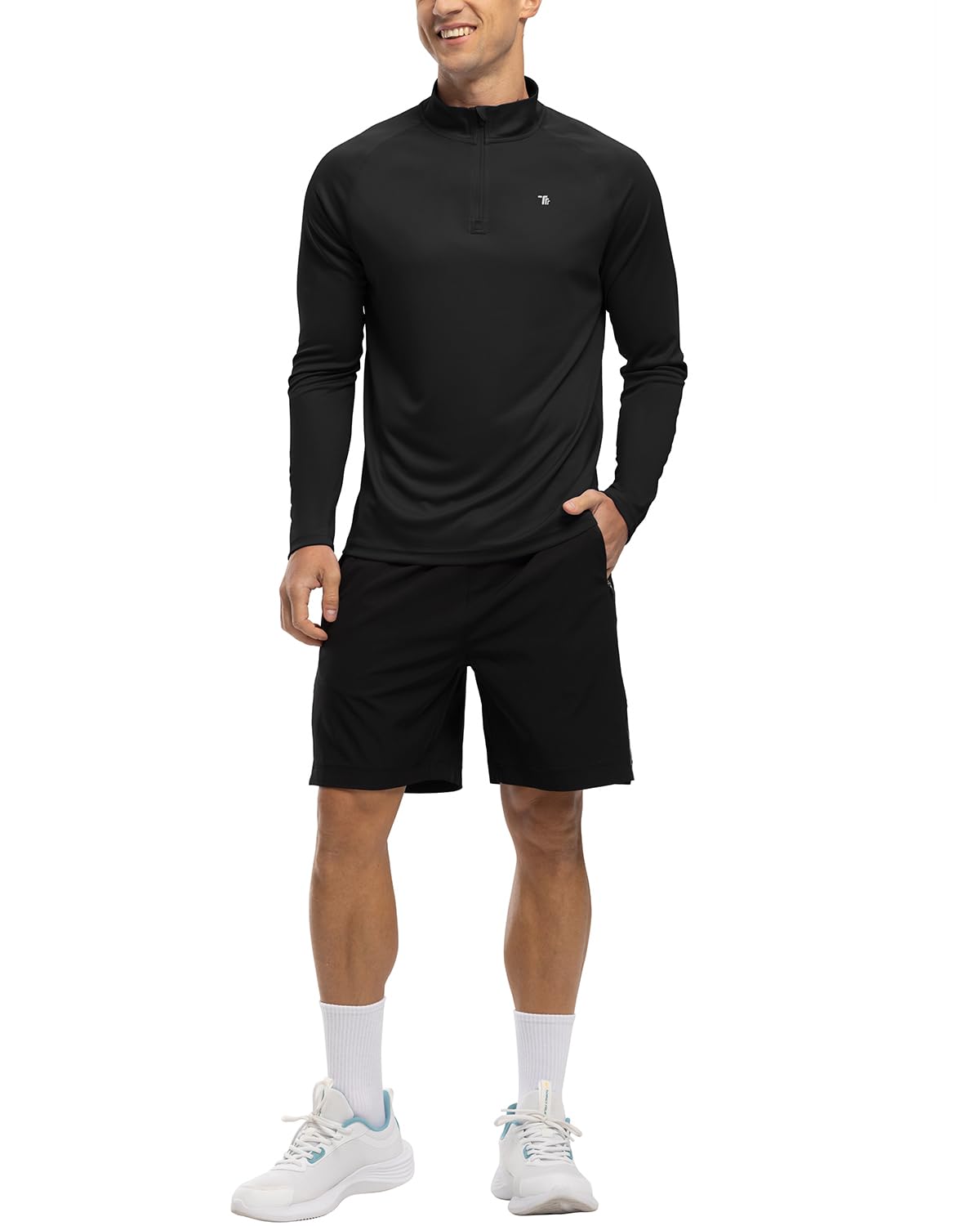BGOWATU Men's 1/4 Zip Pullover Lightweight Dry Fit Fishing Shirts Long Sleeve Sun Shirts Golf Pullover for Men Black L