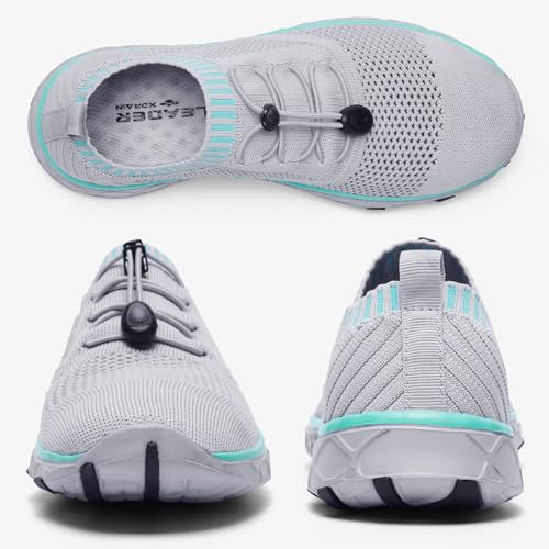 ALEADER Women's Lightweight Aqua Water Shoes - Slip-On, Quick Drying, Gray/Aqua Sky, Size 8.5