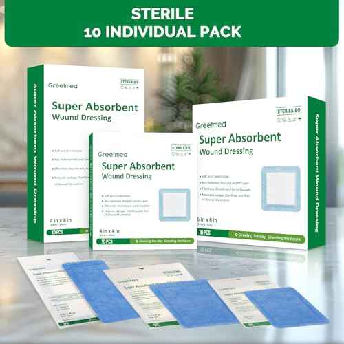 Super Absorbent Wound Dressing Pads Size 6"x 6" 10 Individual Pack Soft Highly Absorbent Dressing Non Stick Gauze Pads for Heavily Exuding Wound Care Reduce Leakage and Skin Maceration