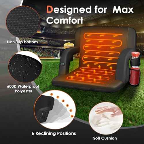 HOPERAN Dual-Sided Heated Stadium Seats for Bleachers with Back Support, 20000mAh Power Bank Included Stadium Chair, 3 Levels Heating Stadium Seating for Bleachers Seat with Backrest