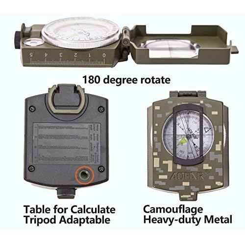 AOFAR Military Compass,AF-4580 Lensatic Sighting, Waterproof and Shakeproof with Map Measurer Distance Calculator, Pouch for Camping, Hiking