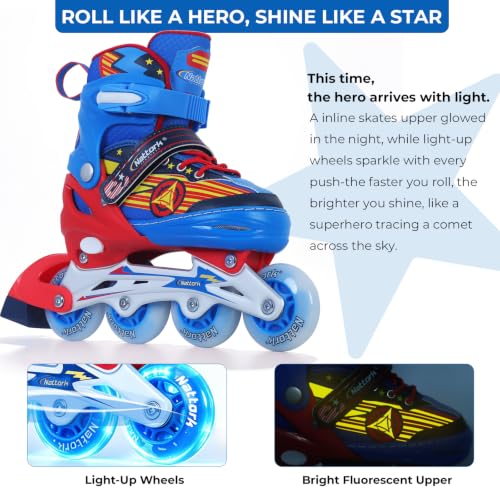 Blue Adjustable Light Up Inline Skates for Boys Toddler Ages 5-8 - Medium