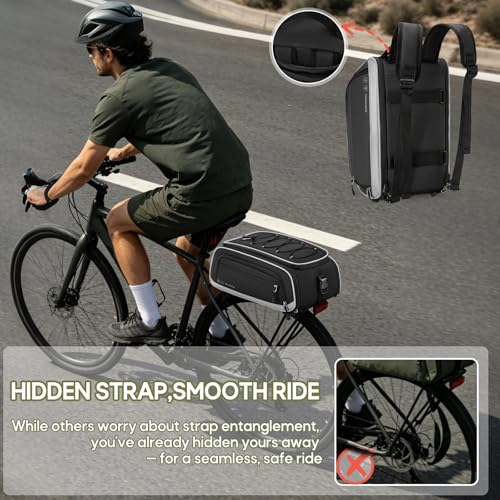 Rainsmore Expandable Bike Trunk Bag - 15L to 23L Black Bicycle Rear Rack Storage