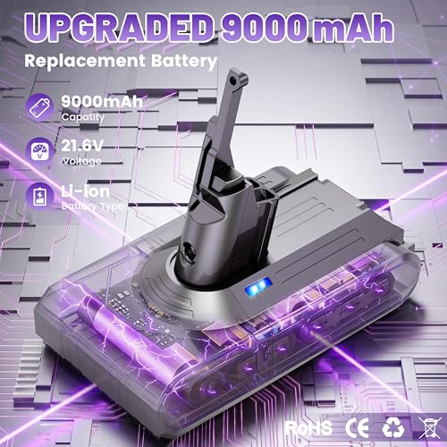 Grey Replacement Battery for V-8 SV-10 9000mAh High Capacity 60 Min Runtime