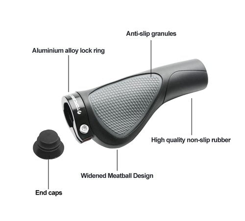 TOPCABIN Ergonomic Bicycle Grips - Widen Holding Rubber Bike Handlebar Grips with Aluminum LockGrips for Mountain & Road Bikes (Comfort Big Area - Black & Grey)