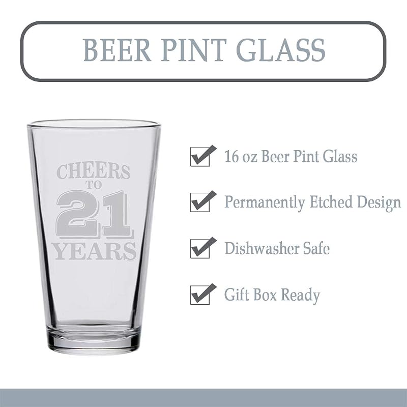 Veracco 21st Birthday Pint Glass – Cheers to 21 Years, Clear Glass