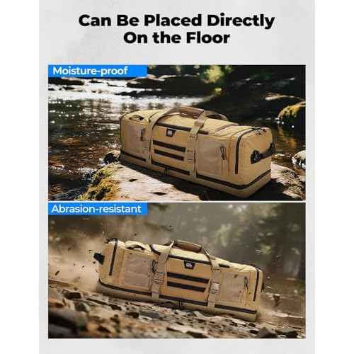 KEMIMOTO Hunting Duffle Bag, 78L large Capacity Travel Gear Bags Tool Range Cases for Long Distance Trips Hiking Hunting Fishing Camping, Multi Pocket Design, Brown Backpackable
