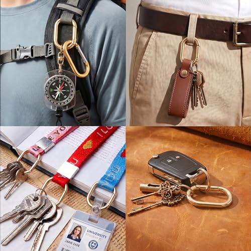 Gold Oval Carabiner Keychain Rings Pack of 20 - Spring-Loaded Metal Clips