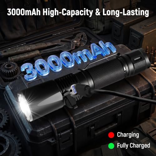 Rechargeable Tactical Flashlight 2200LM Long Range Beam for Outdoors & Security