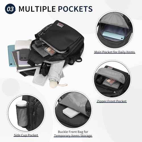 Convertible Sling Bag Crossbody Backpack, 12.9-Inch Pads Bags with Headphone Jack Shoulder Bag Casual Pack for Women Men Hiking Travel Cycling (Black)