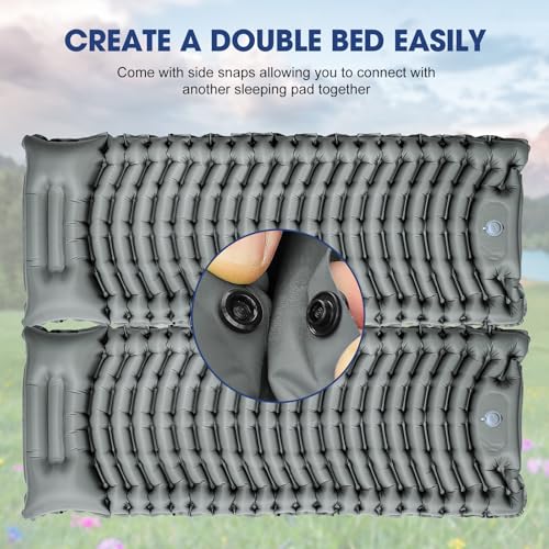 Ultralight Camping Sleeping Pad with Pillow & Built-in Foot Pump - Grey