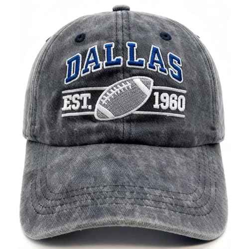 Embroidered City Hat for Men Women Vintage Washed Denim Football Fans Hat Adjustable Cotton Baseball Cap