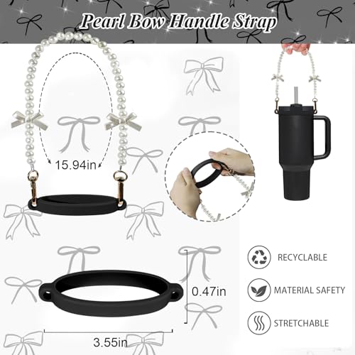 Bow Stanley Cup Accessories Set Including Siliocne Straw Cover, Siliocne Boot, Water Bottle Handle Strap, Stanley Charms for Stanley Cup 40oz 30oz Tumbler with Handle