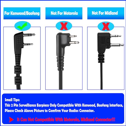 SAMCOM Acoustic Tube Earpiece Walkie Talkies, 2-Wire Air Tube Headset with Mic for Two Way Radios, Hands-Free Surveillance Radio Earpieces Compatible with FPCN10A FPCN30A, 1 Pcs