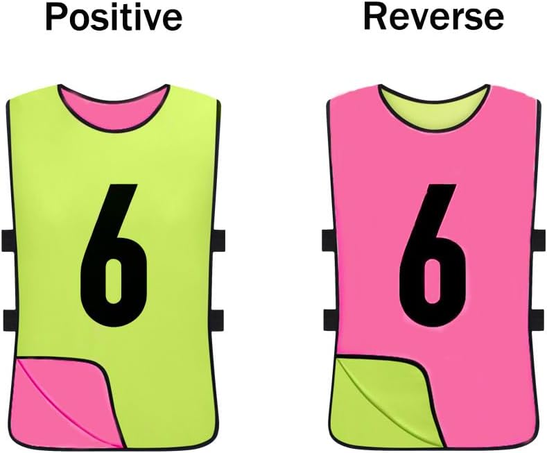 12 Pack Reversible Numbered Pinnies, Double Sided Scrimmage Vest,Team Practice Jerseys for Kids and Adult