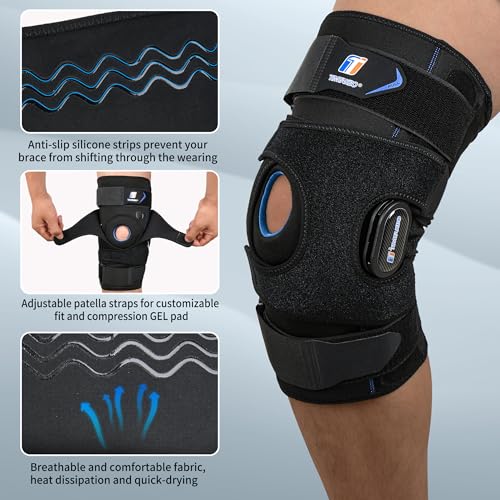 Heavy Duty Hinged Knee Brace with Side Stabilizers & Open Patella Gel Pad - Large, Black