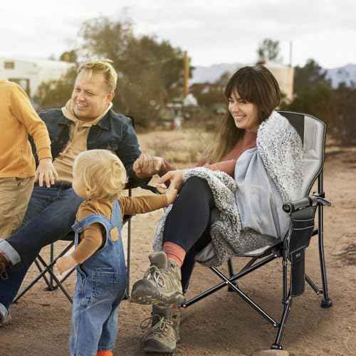 VIVOSUN Heated Camping Chair, Fully Padded Heated Folding Chair with 3 Heat Levels, Cup Holder & Pockets for Camping, Outdoor Sports, Picnics, Battery Not Included