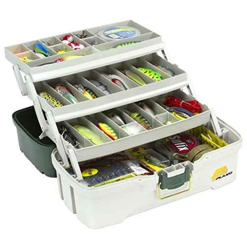 Plano 3-Tray Tackle Box with Dual Top Access, Dark Green Metallic/Off White, Premium Tackle Storage