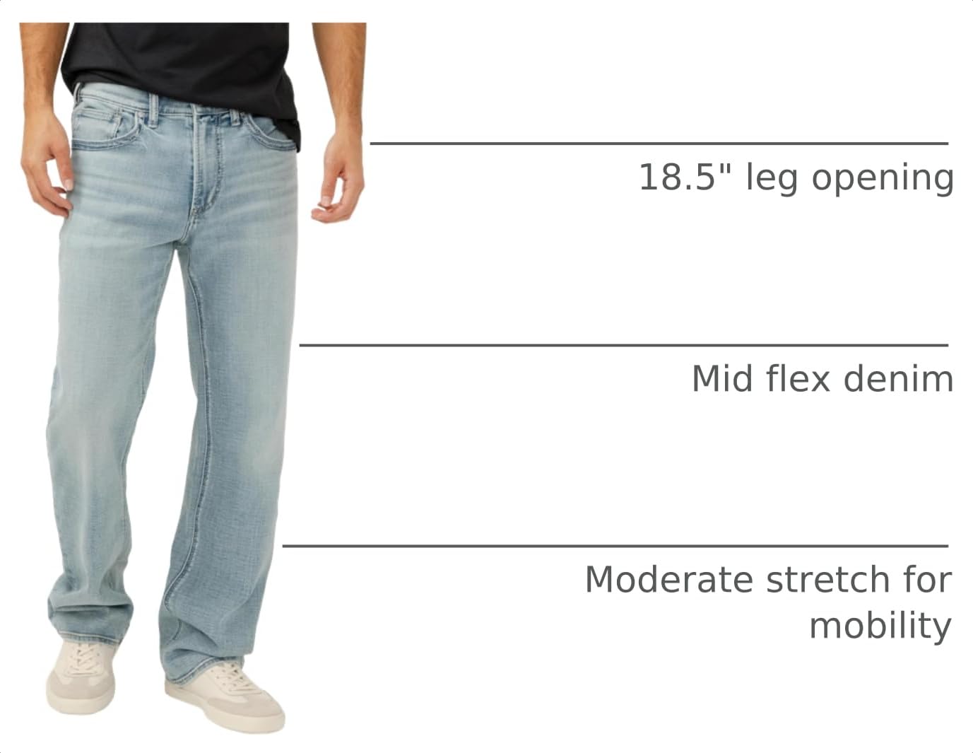 Silver Jeans Co. Men's Gordie Relaxed Fit Straight Leg Jeans, Groove, 36W x 30L