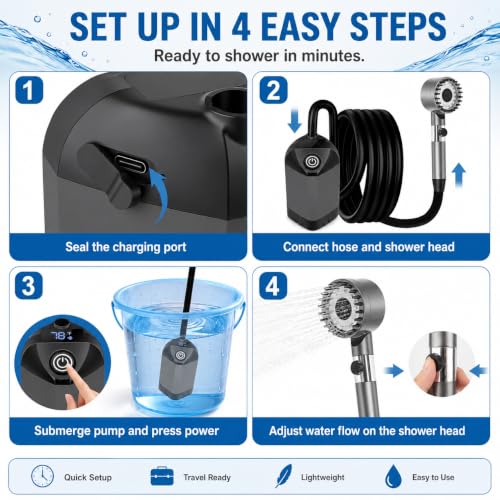 Rechargeable Portable Shower for Camping with 7800mAh Battery and Adjustable Spray
