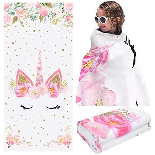 Unicorn Beach Towel for Kids - Personalized Microfiber Summer Travel Blanket