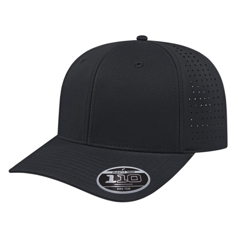 Cap America i8533 2-Pack Flexfit 110 Perforated Performance Snapback Mid Profile 6-Panel Cap w/UV Guard & Adjustable Snapback (Black)