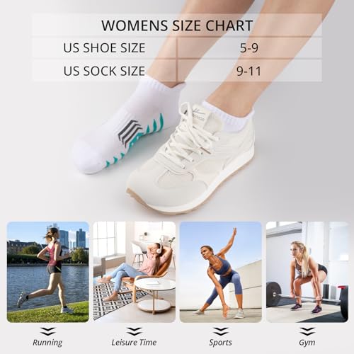 Ankle Socks Womens Athletic Cushioned Anti-Blister Running Cotton 6 Pairs - White Grey Black Variations Included