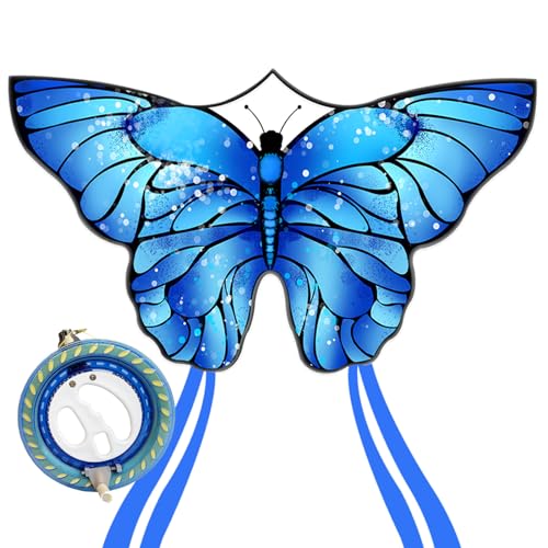 Blue Butterfly Kite with Reel - Large Single Line Beach Kite for Kids & Adults