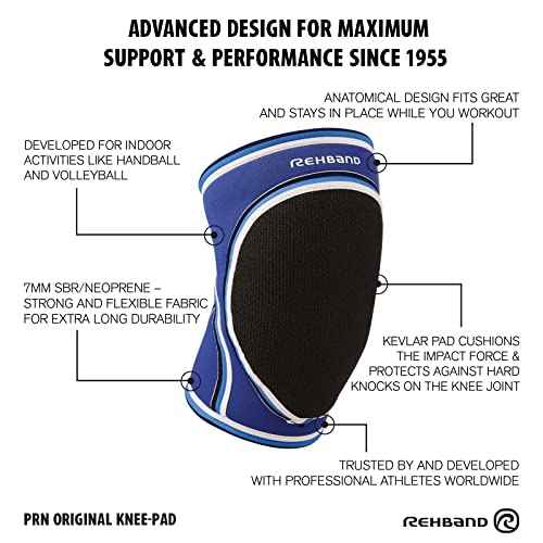 Rehband Original Knee Pads, Neoprene knee protection sleeves for volleyball & indoor sports, Kneepad women & men, Colour:Blue - 1 Pair, Size:Medium