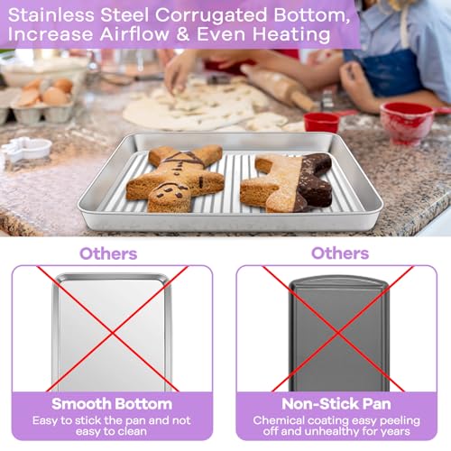 P&P CHEF Stainless Steel Baking Pan with Wire Rack - 10.5 x 8 x 1 Inch