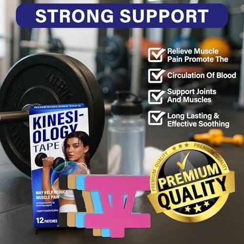 12 PCS Kinesiology Tape for Shoulder,Shoulder Pain Relief Tape, Original Cotton Knee Pain Relief Tape, Flexible and Durable Athletic Tape for Pain Support and Muscle Movement