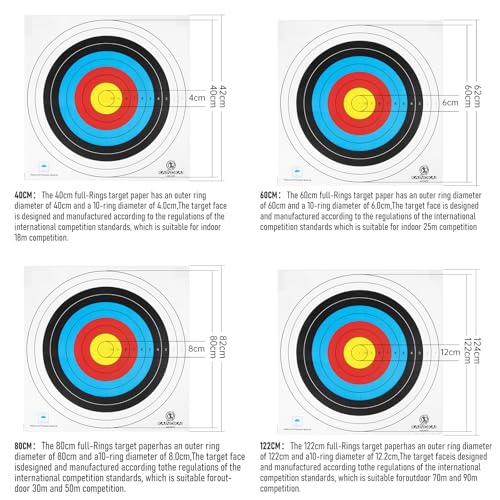 KAINOKAI Competitive Archery Targets Paper Compound Bow Target Paper 40cm/60cm/80cm (40cm/16in（10 Rings） 10PCS)