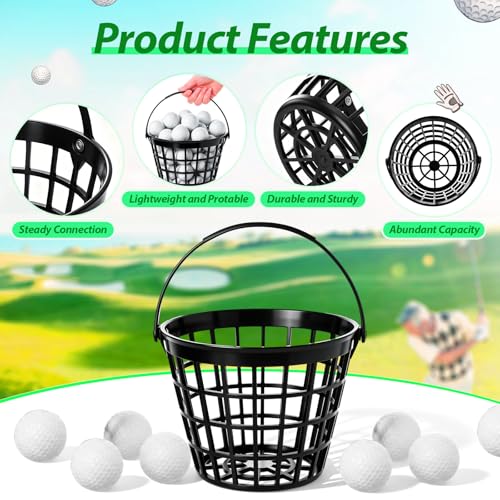 Teyva Daily Black 4-Pack Golf Ball Baskets - Holds 25 Balls, Unbreakable Plastic, Portable Range Practice Storage