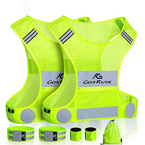 Large Yellow Reflective Safety Vest Running Gear with Armbands & Bag - Ultralight Reflective Vest for Jogging