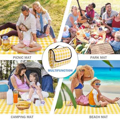 Wapodeai Outdoor Picnic Blankets, 60''x 80'' Waterproof and Foldable - Durable, Spacious, and Portable Camping Blanket for Families, Perfect for Hiking/Beach/Park, and Nature Excursions(Yellow)
