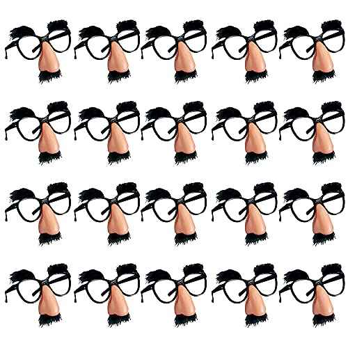 20 PCS Disguise Glasses with Funny Nose Funny Glasses with Eyebrows and Mustache Perfect Party Favors for Costume Halloween and Birthday Parties