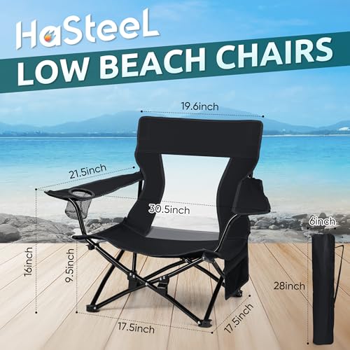Folding Camping Lawn Chair - Black, Oversized, 600D Oxford Fabric, 2 Pack