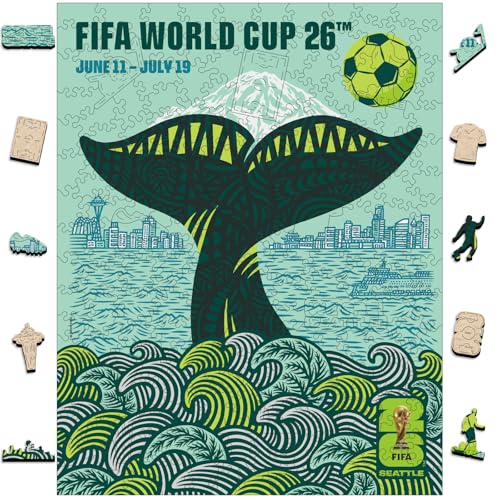 FIFA World Cup 2026 Wooden Puzzle - Seattle City Poster, 200 Pieces, Official License, 11.8x9.3in - Variation of Seattle / 200 Pieces