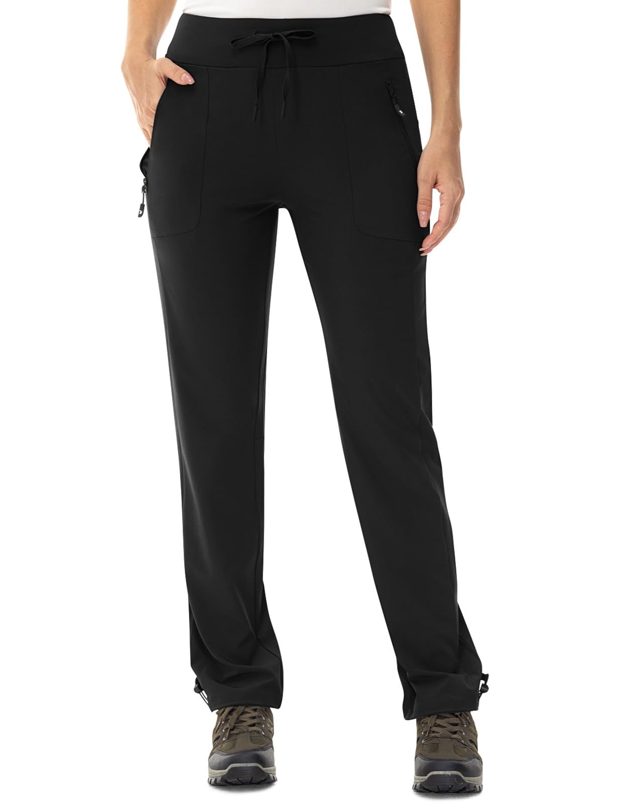 TBMPOY Women's Hiking Pants Lightweight Water Resistant Travel Joggers Quick Dry Outdoor Athletic Pants Zipper Pockets Black M