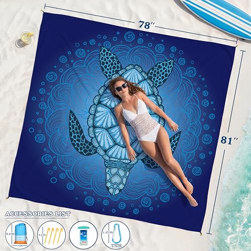 Oversized Waterproof Sandproof Beach Blanket 78x81 Inches - Turtle Pattern