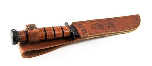 Ka-Bar 1220 US Army Straight Edge Fighting/Utility Knife with Leather Sheath , Beige, 7" Blade