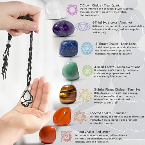 Chakra Healing Crystal Necklace Set - 7pcs Colorful Gemstones for Women Men Teens