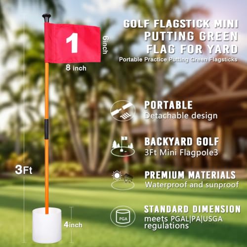 Mini Golf Flagstick Set with Double-Sided Number Flags 3Ft Orange for Yard Practice - 2 Pack Variation of ORANGE