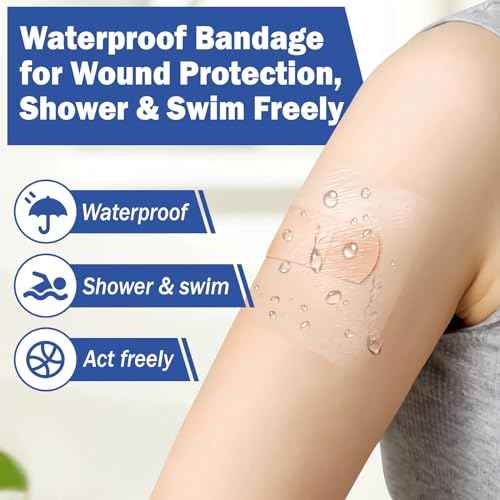 AZEN 50 Pieces Waterproof Bandages, Transparent Film Dressing 4 X 4, Clear Bandages Waterproof Adhesive Bandage, Second Skin Tattoo Cover Up Tape